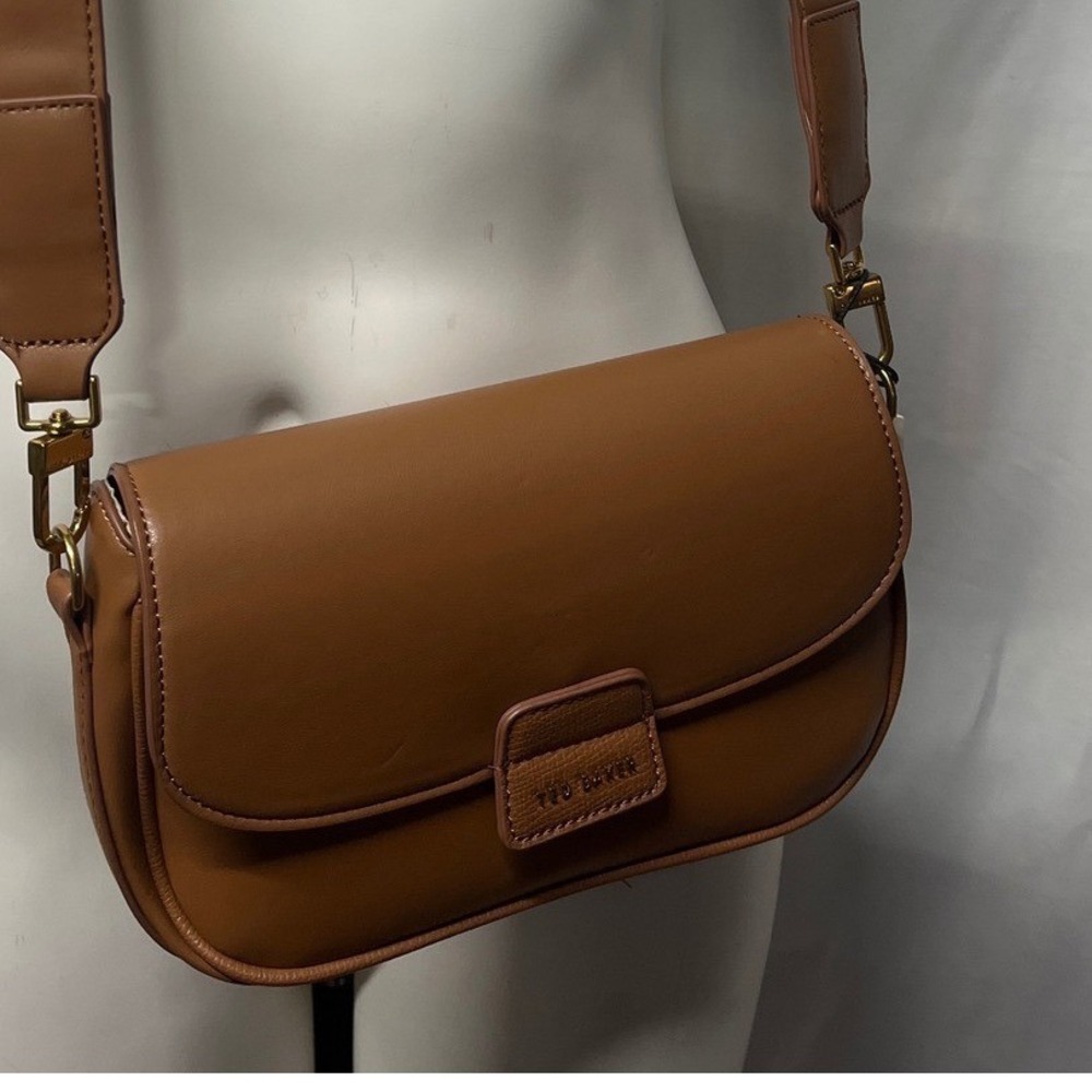 Ted‎ Baker Tan Brown Faux Leather Studded Crossbody Bag with Gold Hardware